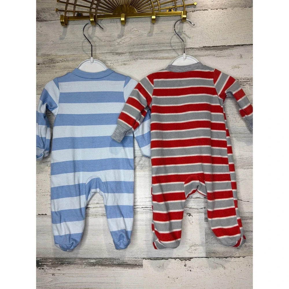 Carter's Sleep and Play Boys Newborn Blue Orange Little Brother Striped EUC